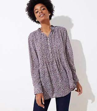 Loft Vine Ruffle Tie Neck Pintuck Blouse