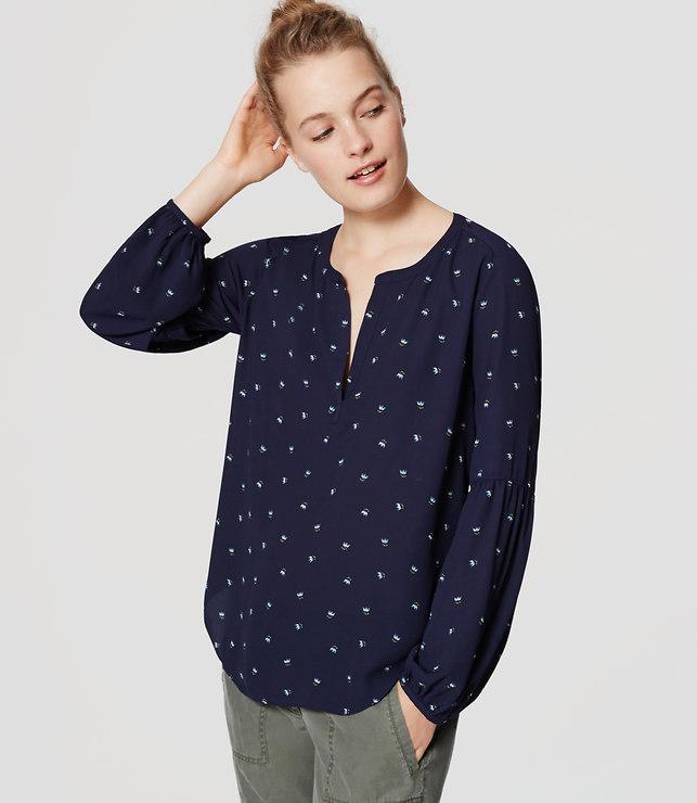 Loft Blossom Mixed Media Lantern Blouse