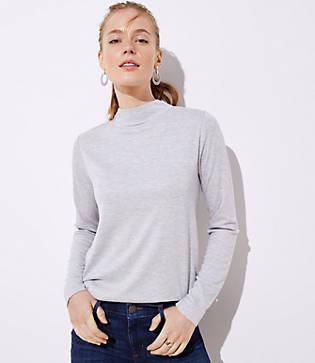 Loft Button Back Mock Neck Top