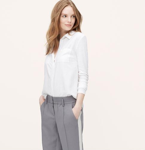LOFT Knit Button Down Shirt, White