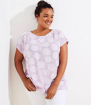 Loft Plus Flower Jacquard Ruffle Crossover Back Tee