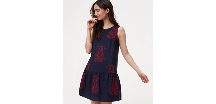 Loft Floral Scroll Drop Waist Dress