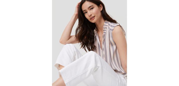 Loft Modern Unpicked Straight Crop Jeans In White