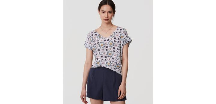 Loft Painterly Floral Mixed Media Top
