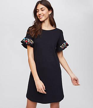 Loft Floral Embroidered Flutter Swing Dress