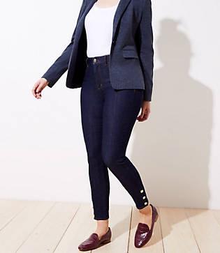 Loft Curvy Gilded Button High Rise Slim Pocket Skinny Jeans In Dark Rinse