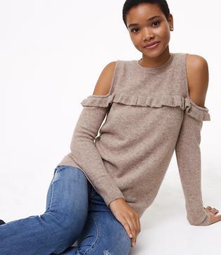 Loft Ruffle Cold Shoulder Sweater