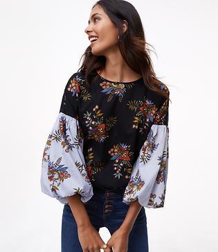 Loft Flowermix Lantern Sleeve Shirt