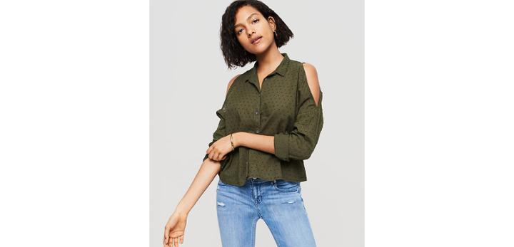 Loft Lou & Grey Dobby Stripe Cold Shoulder Shirt