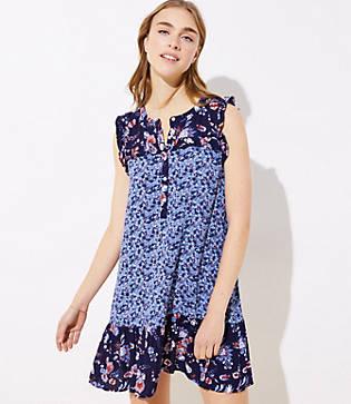 Loft Beach Floral Ruffled Henley Dress