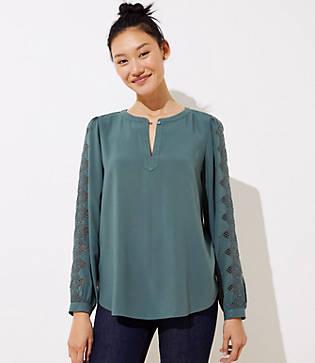 Loft Lace Trim Split Neck Blouse