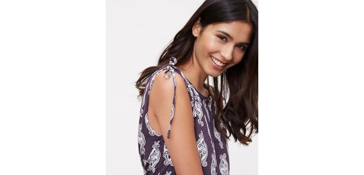 Loft Scroll Cinched Shoulder Dress