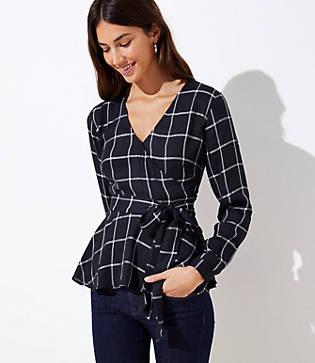 Loft Plaid Wrap Blouse