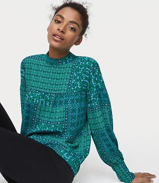 Loft Patchwork Mock Neck Blouse