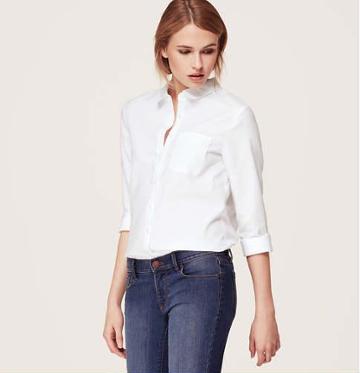 LOFT Round Collared Oxford Softened Shirt, White