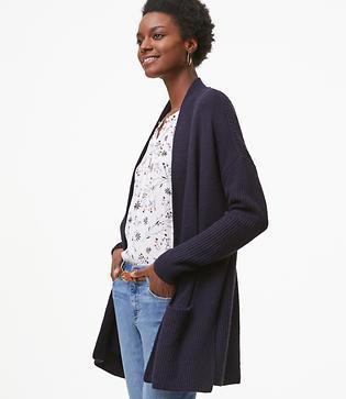 Loft Rib Trim Pocket Open Cardigan