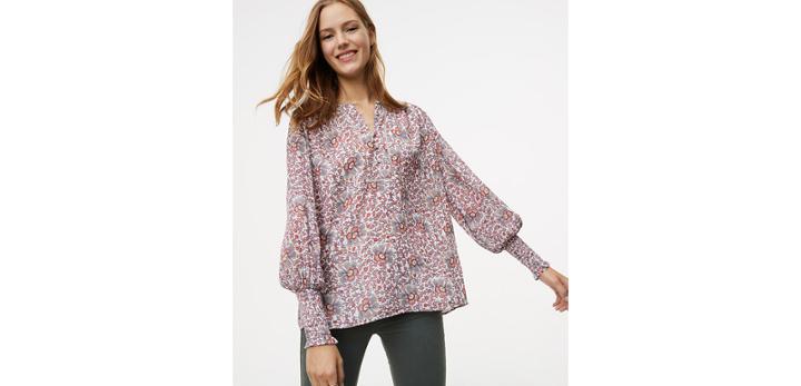 Loft Flowerbud Smocked Cuff Blouse