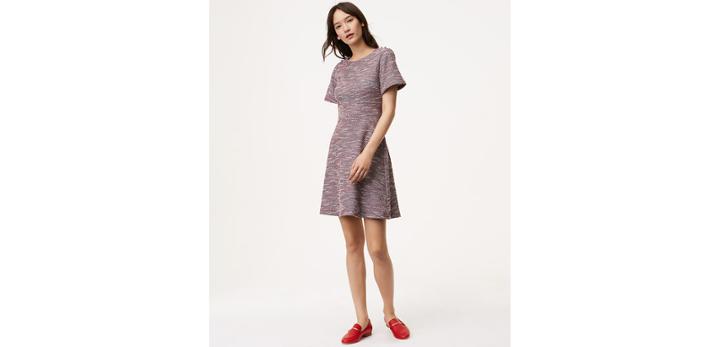 Loft Shimmer Shoulder Button Flare Dress