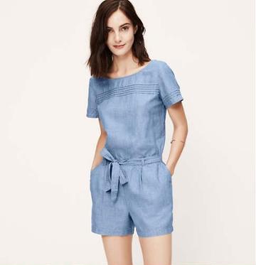 LOFT Chambray Romper, Light Chambray Blue