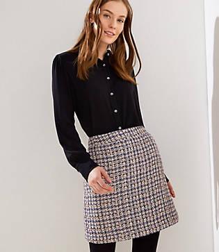 Loft Checked Tweed Shift Skirt