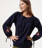 Loft Floral Embroidered Tie Cuff Top