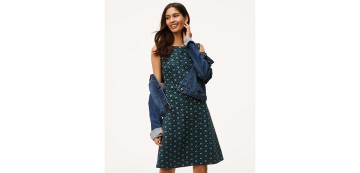 Loft Floral Textured Flare Dress