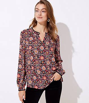 Loft Floral Lacy Split Neck Tunic