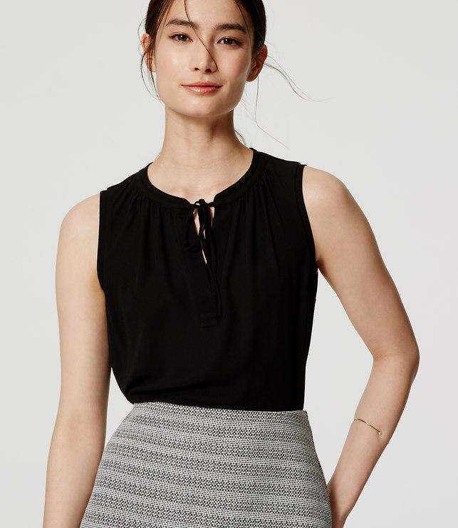 Loft Mixed Media Tie Neck Shell