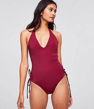 Loft Beach Lace Up Halter One Piece Swimsuit