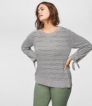 Loft Plus Striped Tie Cuff Sweater