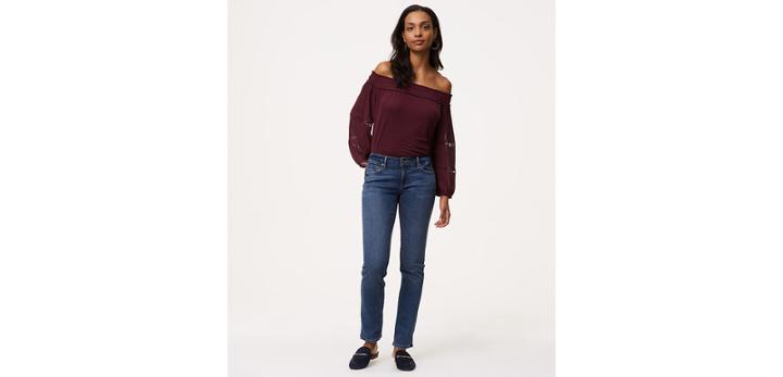 Loft Curvy Straight Leg Jeans In Mid Staple Indigo Wash