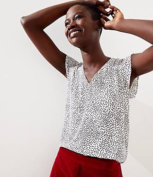 Loft Dotted V-neck Flutter Shell