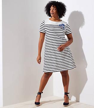 Loft Plus Floral Embroidered Stripe Tee Dress