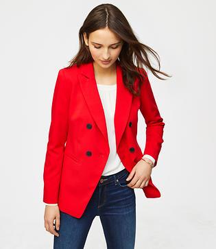 Loft Twill Double Breasted Blazer