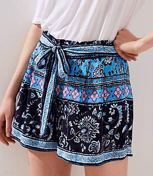 Loft Border Floral Tie Waist Fluid Shorts