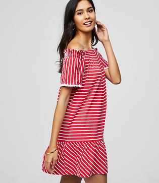 Loft Beach Mixed Stripe Off The Shoulder Dress