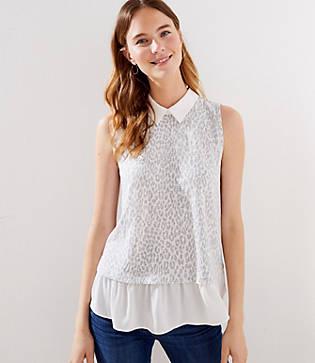 Loft Leopard Print Layered Mixed Media Top