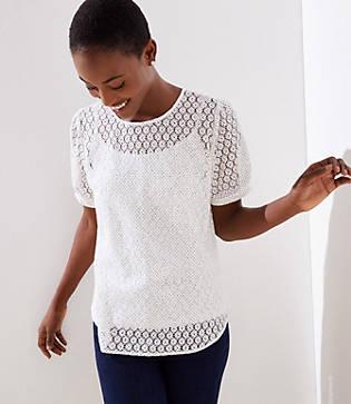 Loft Lace Puff Sleeve Button Back Top