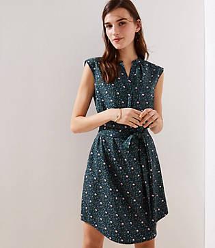 Loft Floral Split Neck Pocket Dress