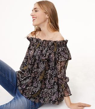 Loft Shimmer Leaf Off The Shoulder Top