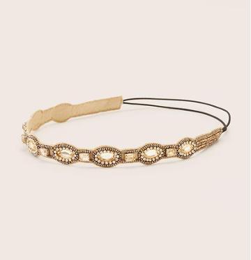 LOFT Oval Crystal Station Stretch Headband, Gold