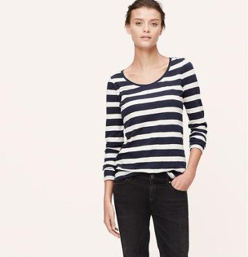 LOFT Striped Long Sleeve Shirt, Crisp Navy