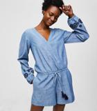 Loft Beach Embroidered Chambray Wrap Romper