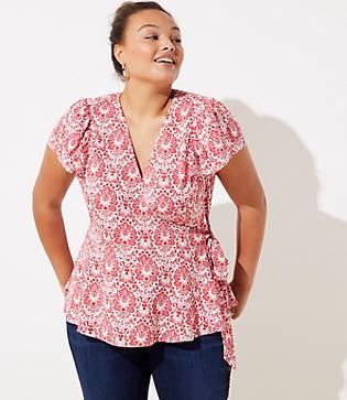 Loft Plus Floral Smocked Flutter Wrap Top