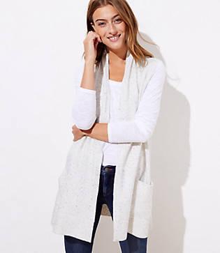 Loft Speckled Pocket Open Sweater Vest
