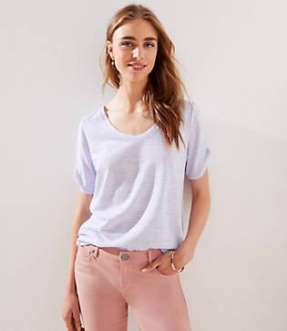 Loft Striped Twist Sleeve Tee