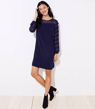 Loft Striped Sheer Yoke Dress