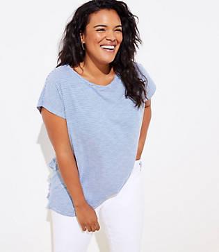 Loft Plus Striped Ruffle Crossover Back Tee