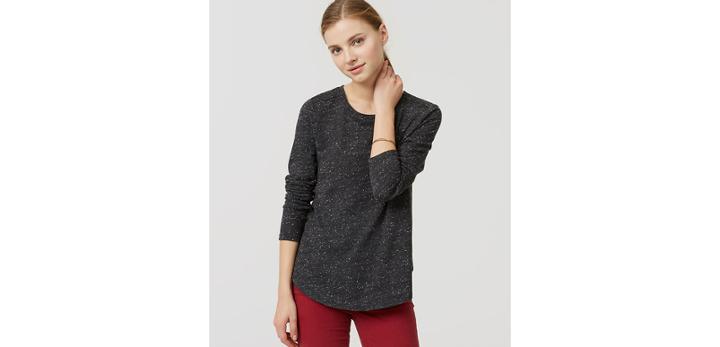 Loft Flecked Mixed Media Shirttail Top