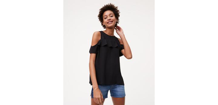 Loft Flounce Cold Shoulder Top